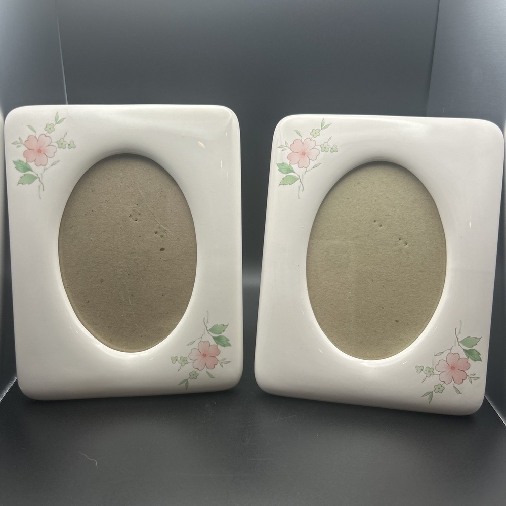 Vintage Cottage Country Core Ceramic Picture Frames Floral‎ Motif 3.5 X 5 Set